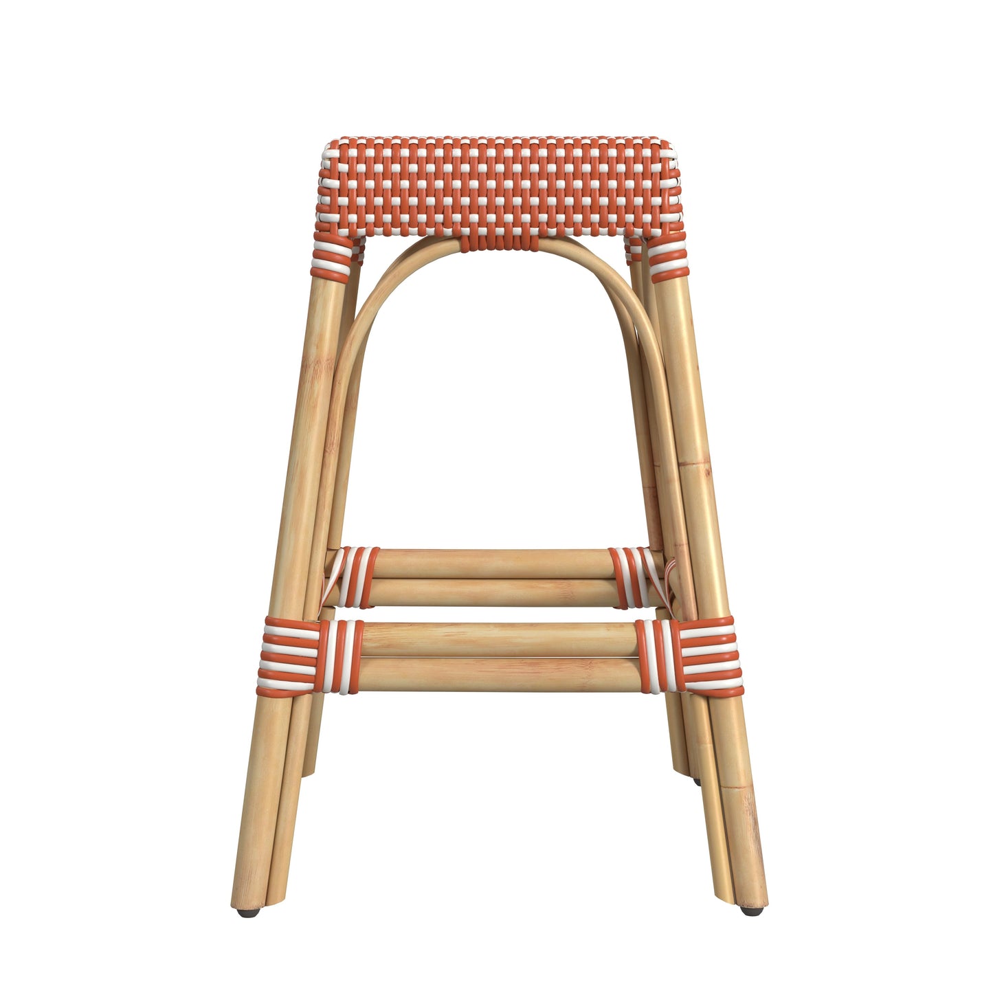 Robias Rectangular Rattan 24.5" Counter Stool in Orange and White Dot  5513427