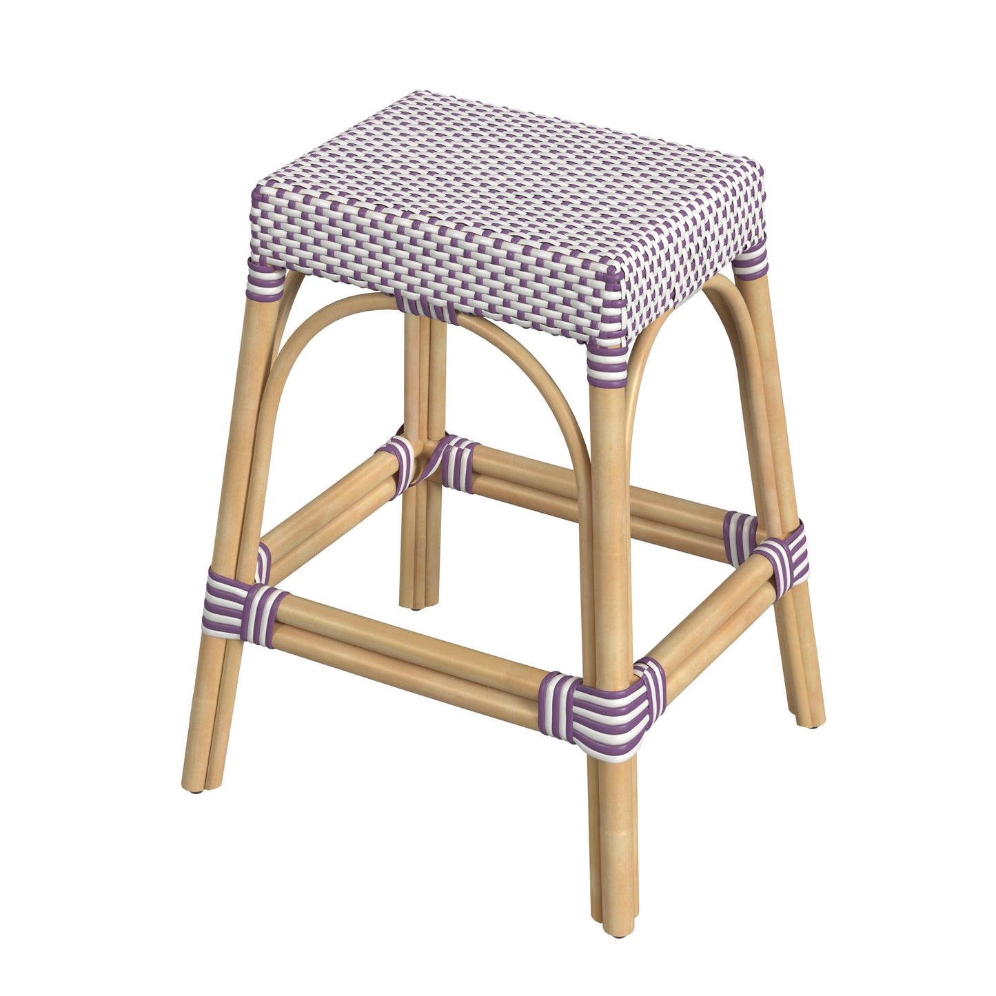 Robias Rectangular Rattan 24.5" Counter Stool in White and Purple Dot  5513429