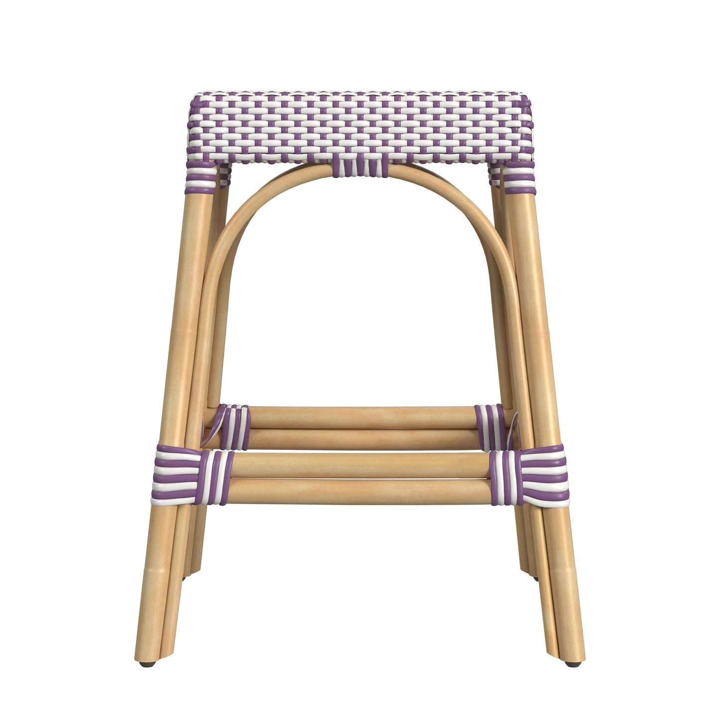 Robias Rectangular Rattan 24.5" Counter Stool in White and Purple Dot  5513429