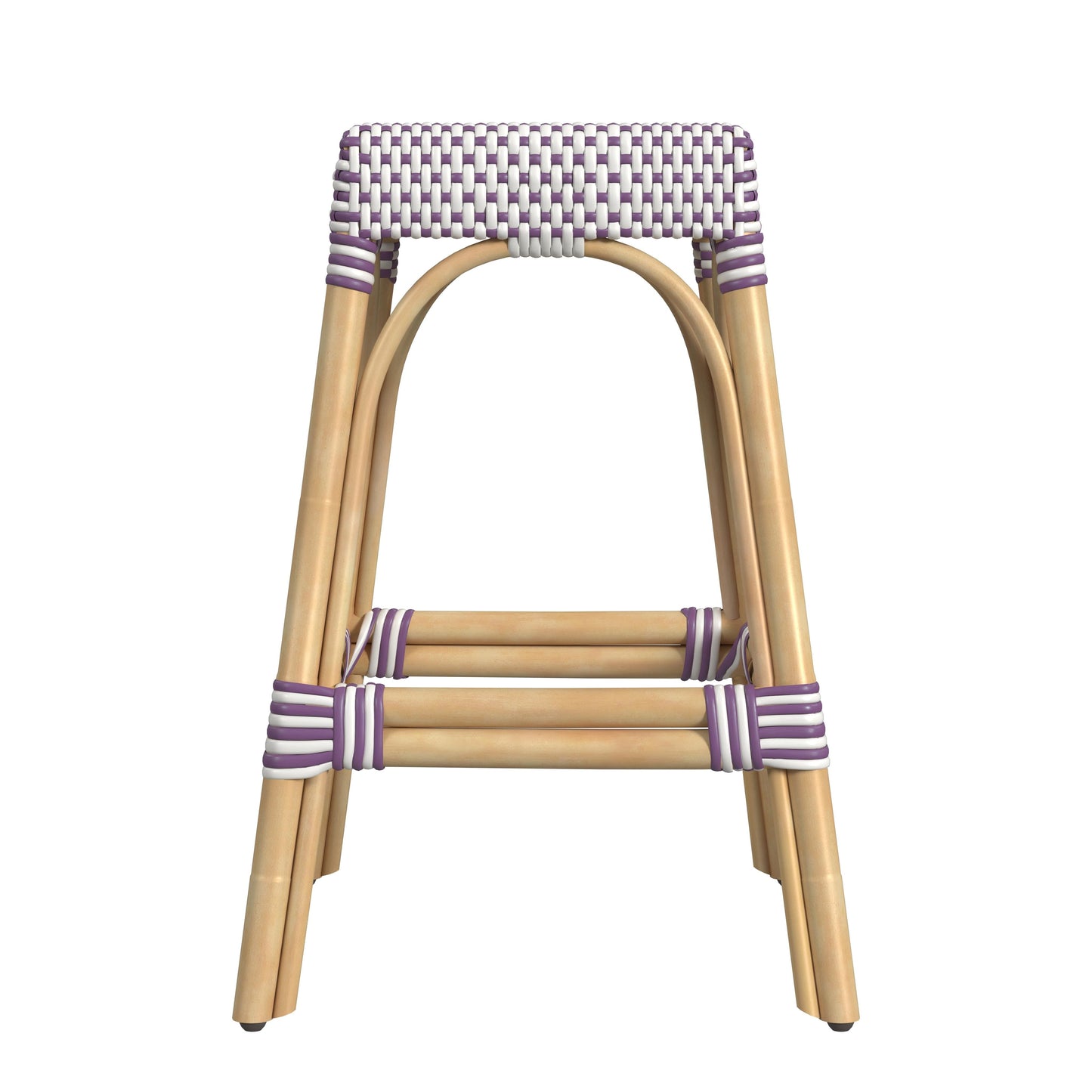 Robias Rectangular Rattan 24.5" Counter Stool in White and Purple Dot  5513429