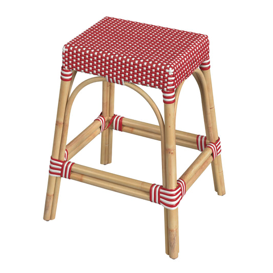 Robias Rectangular Rattan 24.5" Counter Stool in Red and White Dot  5513430