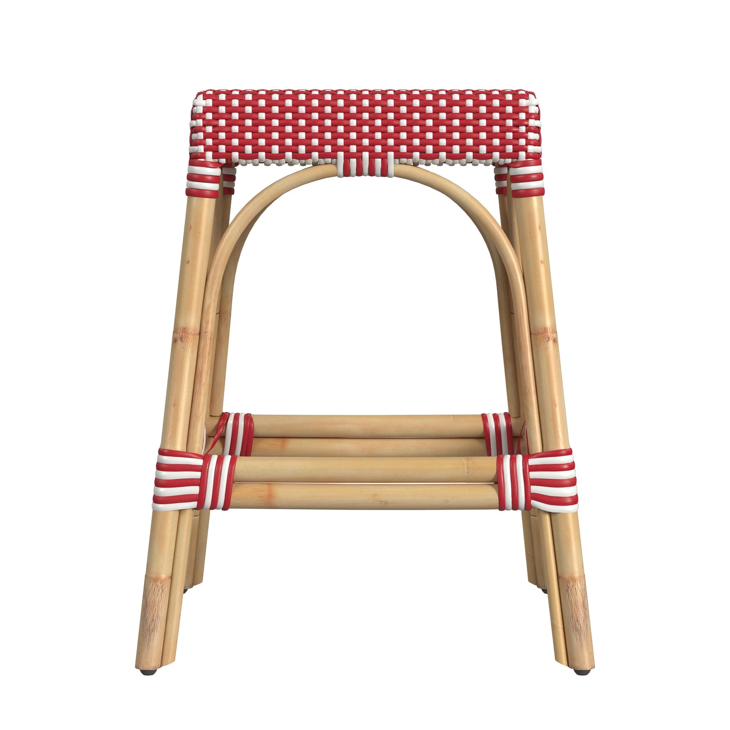 Robias Rectangular Rattan 24.5" Counter Stool in Red and White Dot  5513430