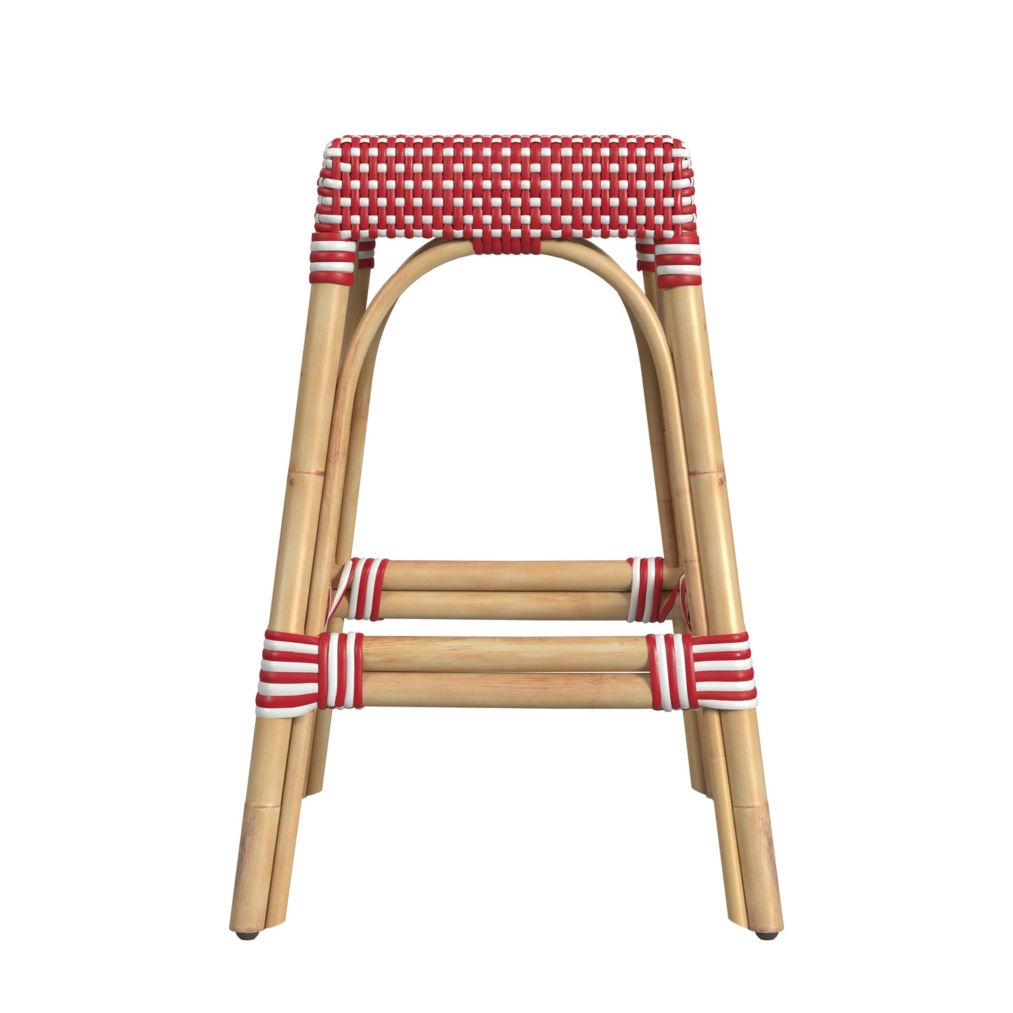 Robias Rectangular Rattan 24.5" Counter Stool in Red and White Dot  5513430