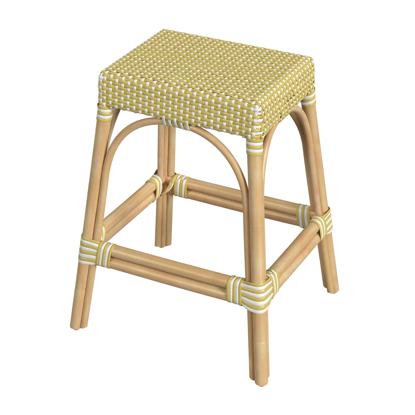 Robias Rectangular Rattan 24.5" Counter Stool in Yellow and White Dot  5513431