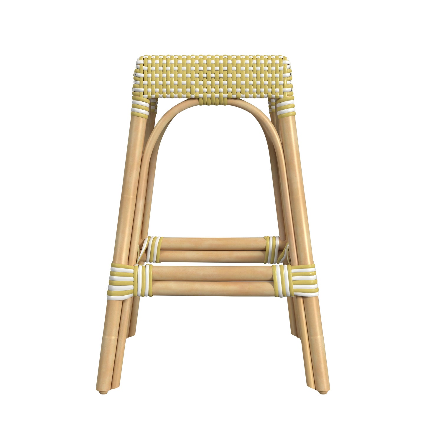 Robias Rectangular Rattan 24.5" Counter Stool in Yellow and White Dot  5513431