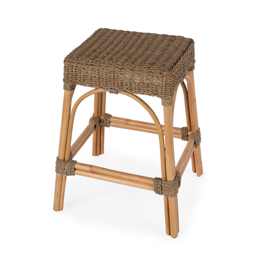 Robias 24.5 Rectangular Rattan & Mendong Grass 24.5" Counter Stool in Light Brown  5513441