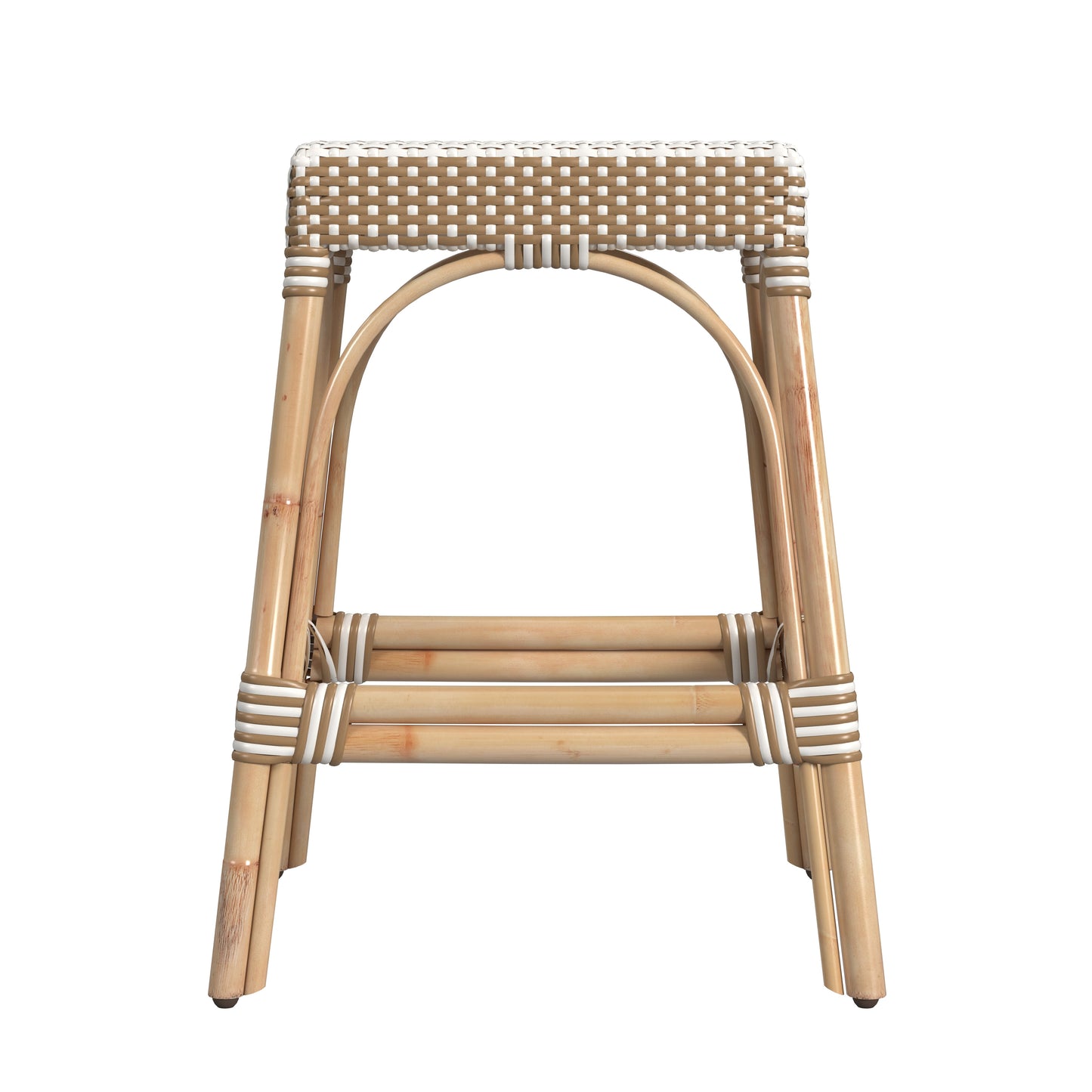 Robias Rectangular Rattan 24.5" Counter Stool in Tan and White Stripe  5513984