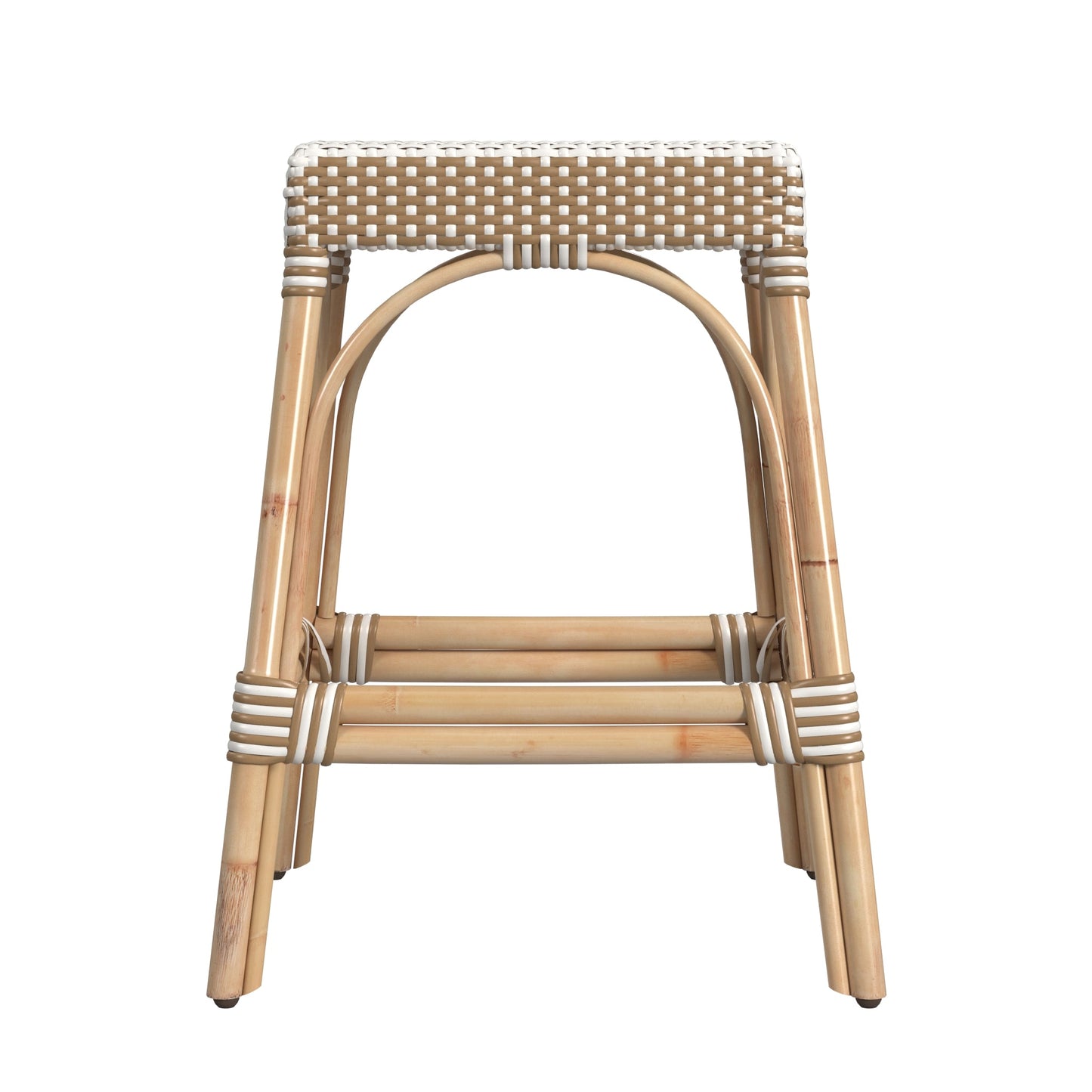 Robias Rectangular Rattan 24.5" Counter Stool in Tan and White Stripe  5513984