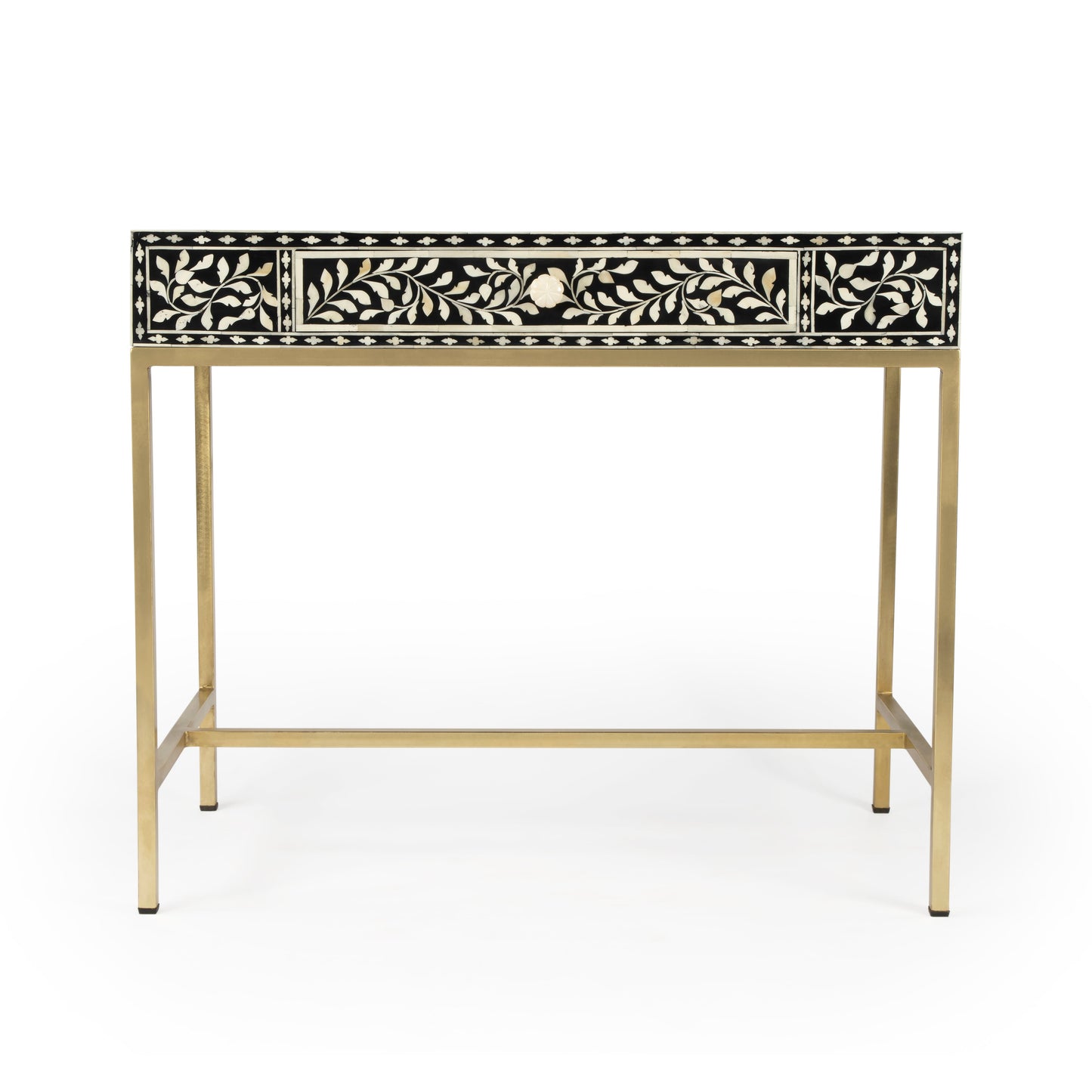 Perilla  Bone Inlay Writing Desk in Black and White,Gold  5529318