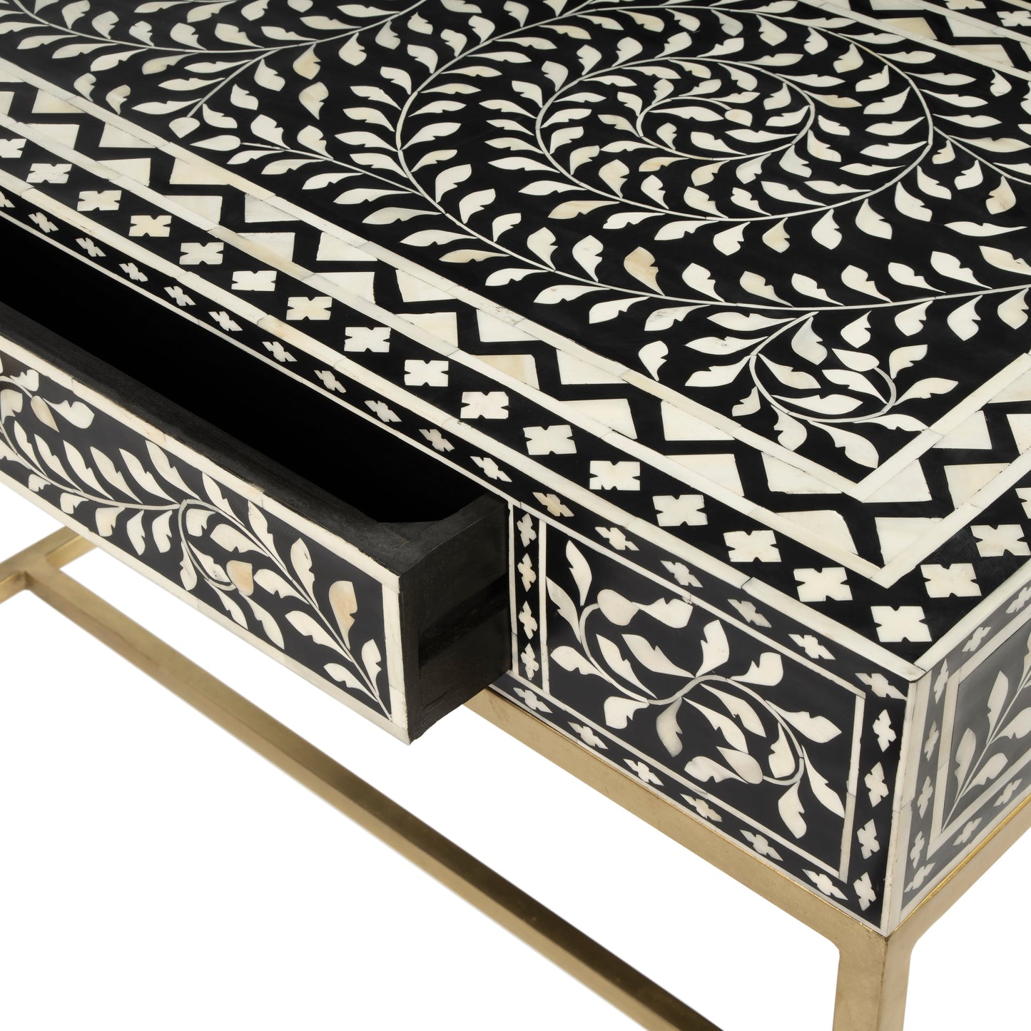 Perilla  Bone Inlay Writing Desk in Black and White,Gold  5529318