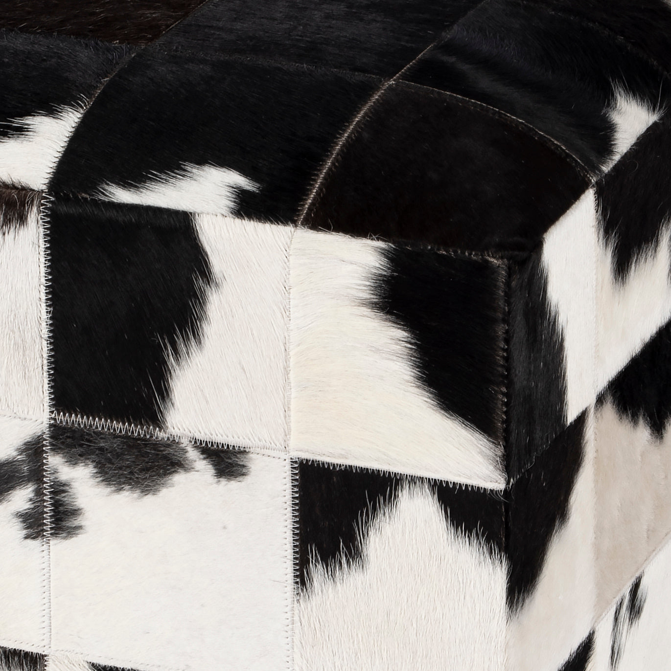 Victorian Hair on Hide Cube Ottoman in Black and White  5535373