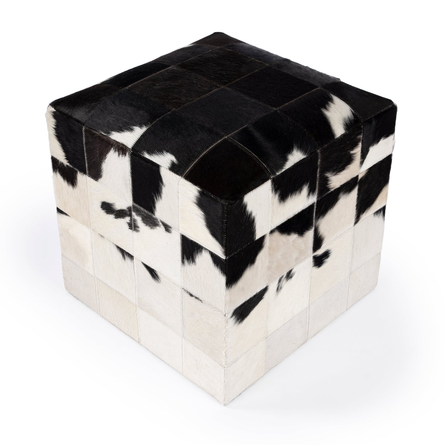 Victorian Hair on Hide Cube Ottoman in Black and White  5535373