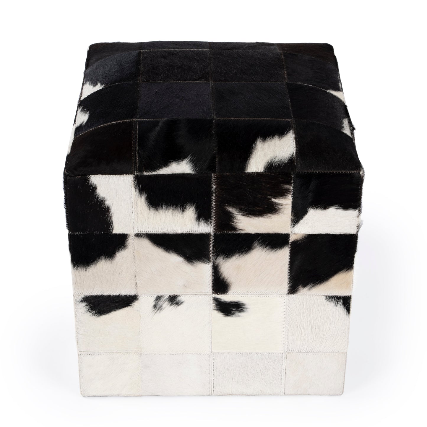 Victorian Hair on Hide Cube Ottoman in Black and White  5535373