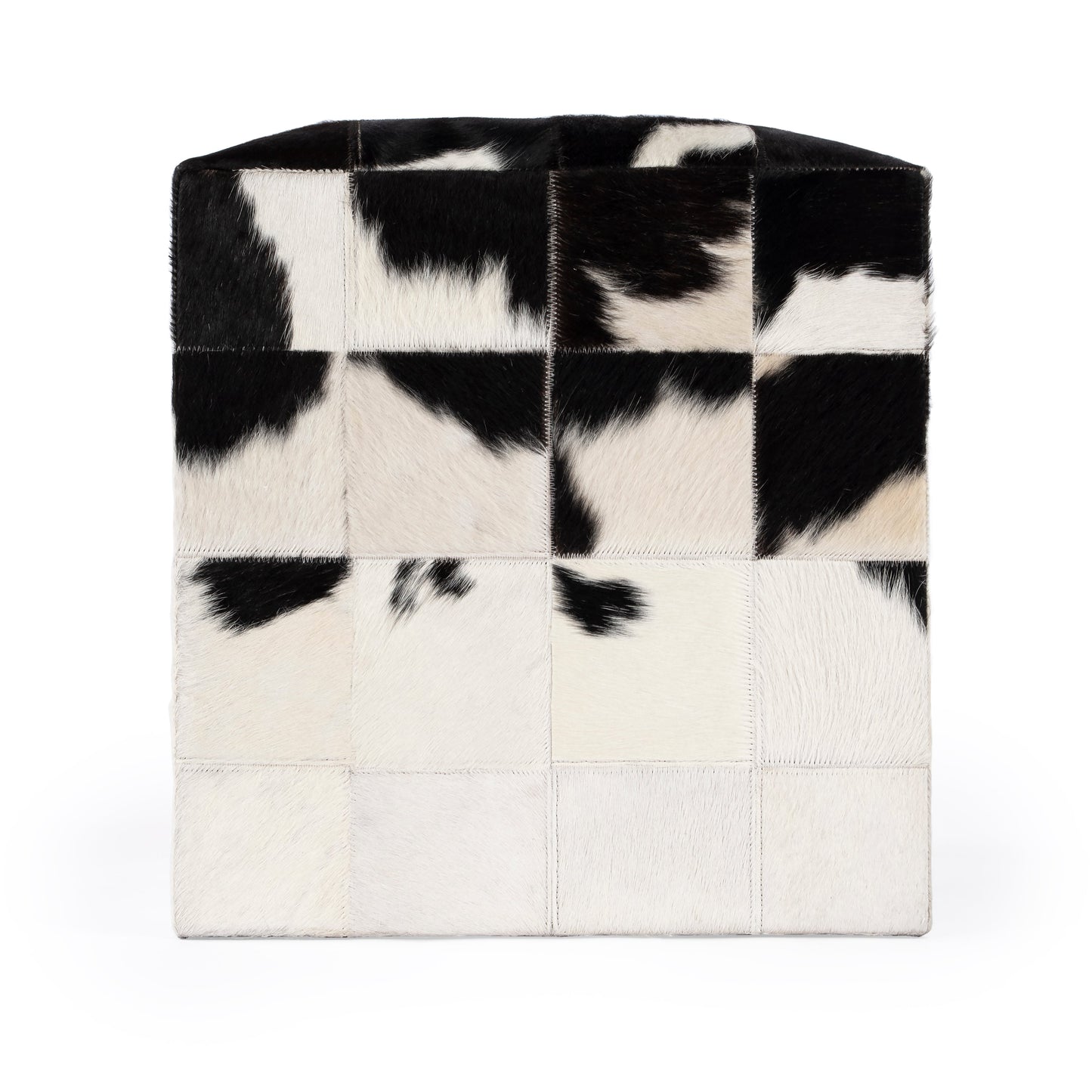 Victorian Hair on Hide Cube Ottoman in Black and White  5535373