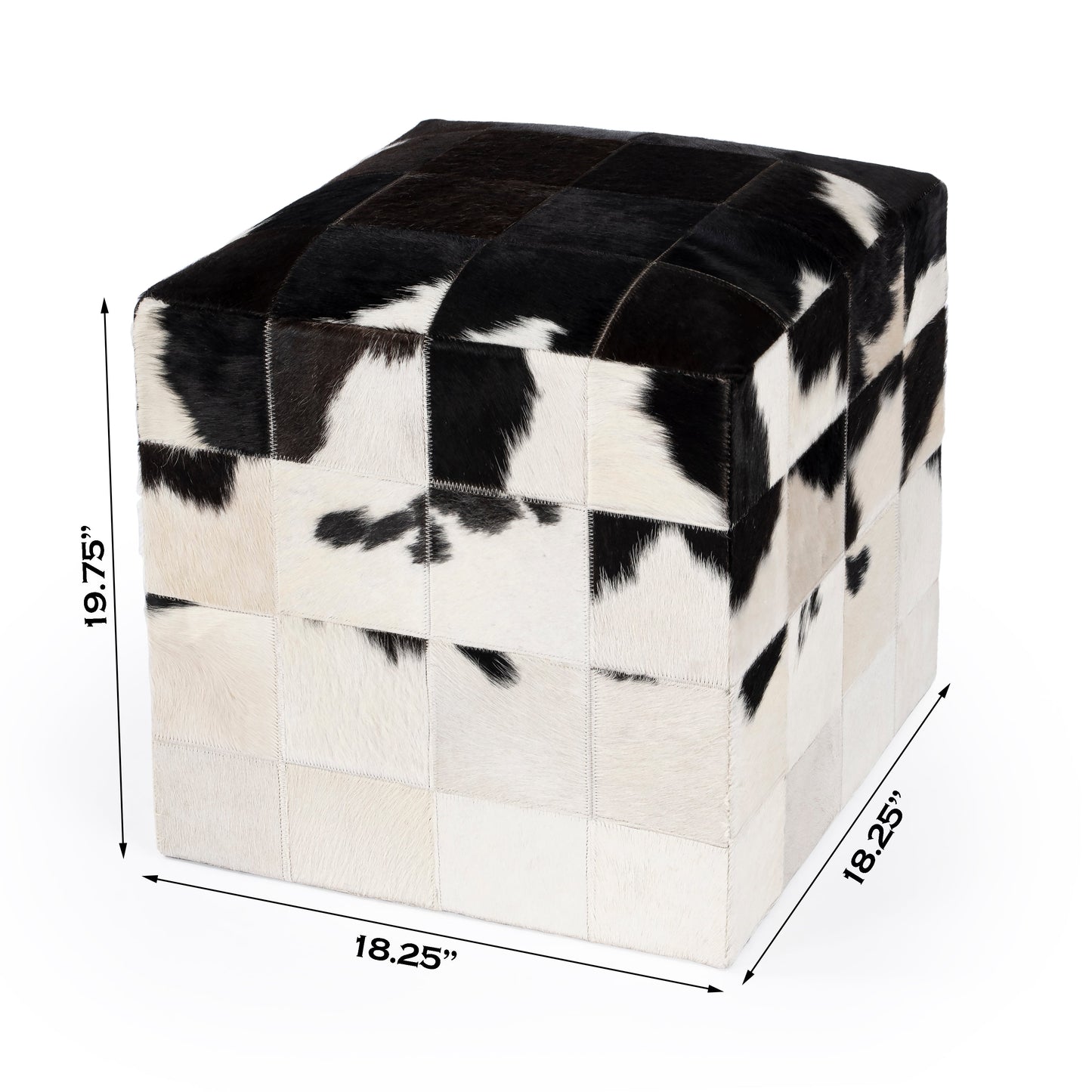 Victorian Hair on Hide Cube Ottoman in Black and White  5535373