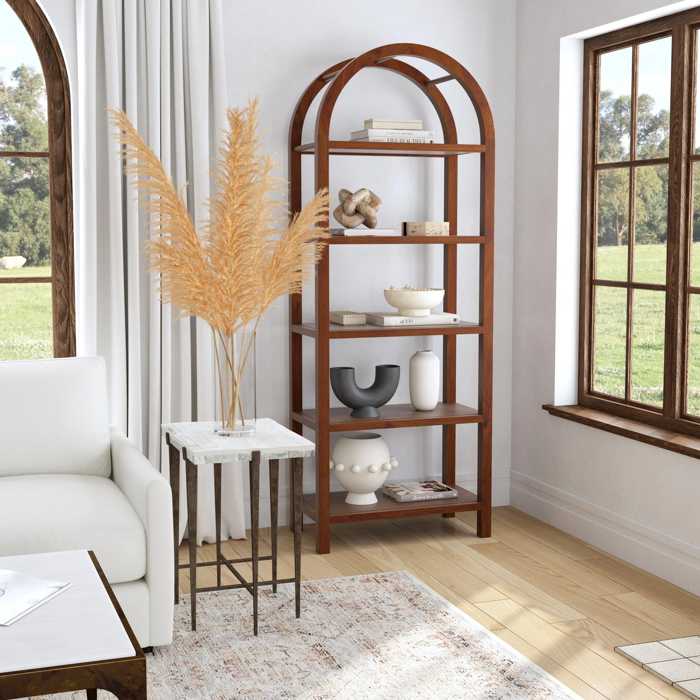 Hanover Arched 5 Tier  Etagere Bookcase in Medium Brown  5545188