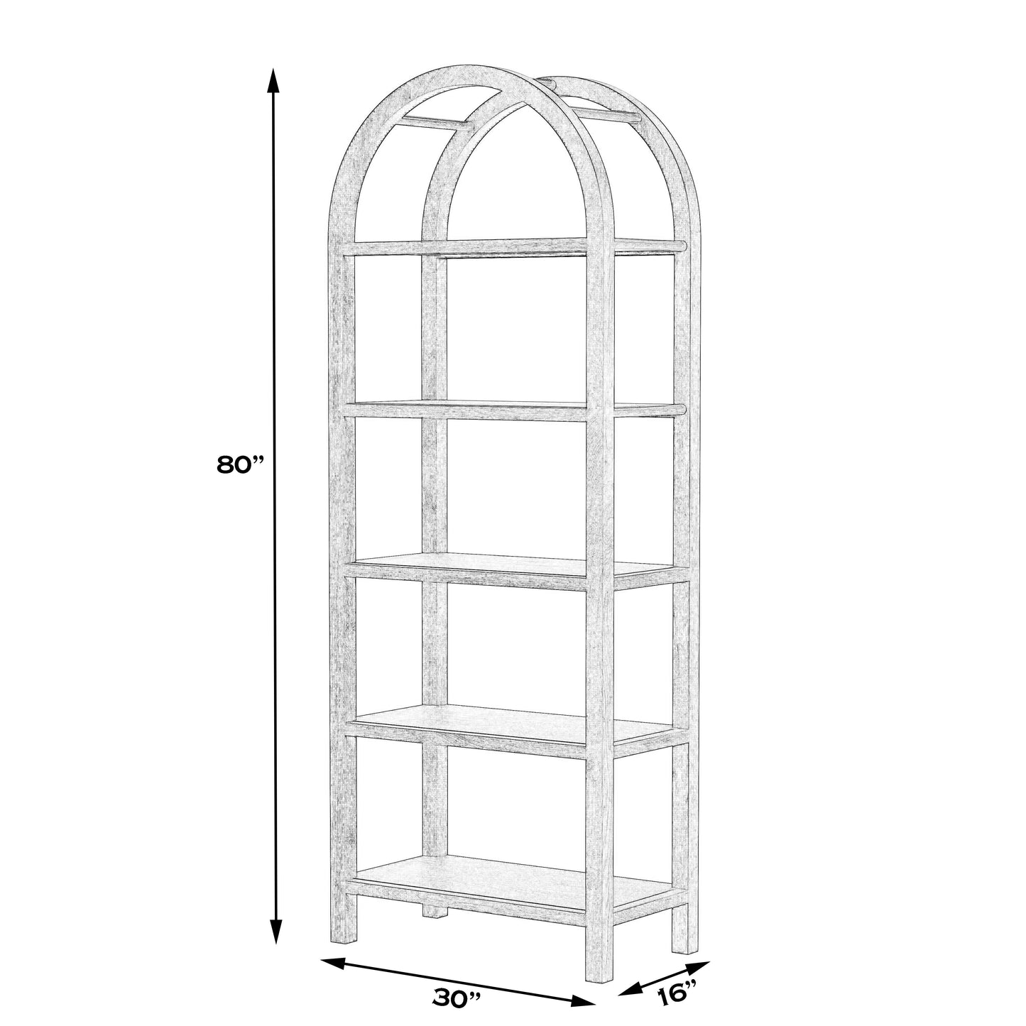 Aila Arched 5 Tier  Etagere Bookcase in Medium Brown  5545188