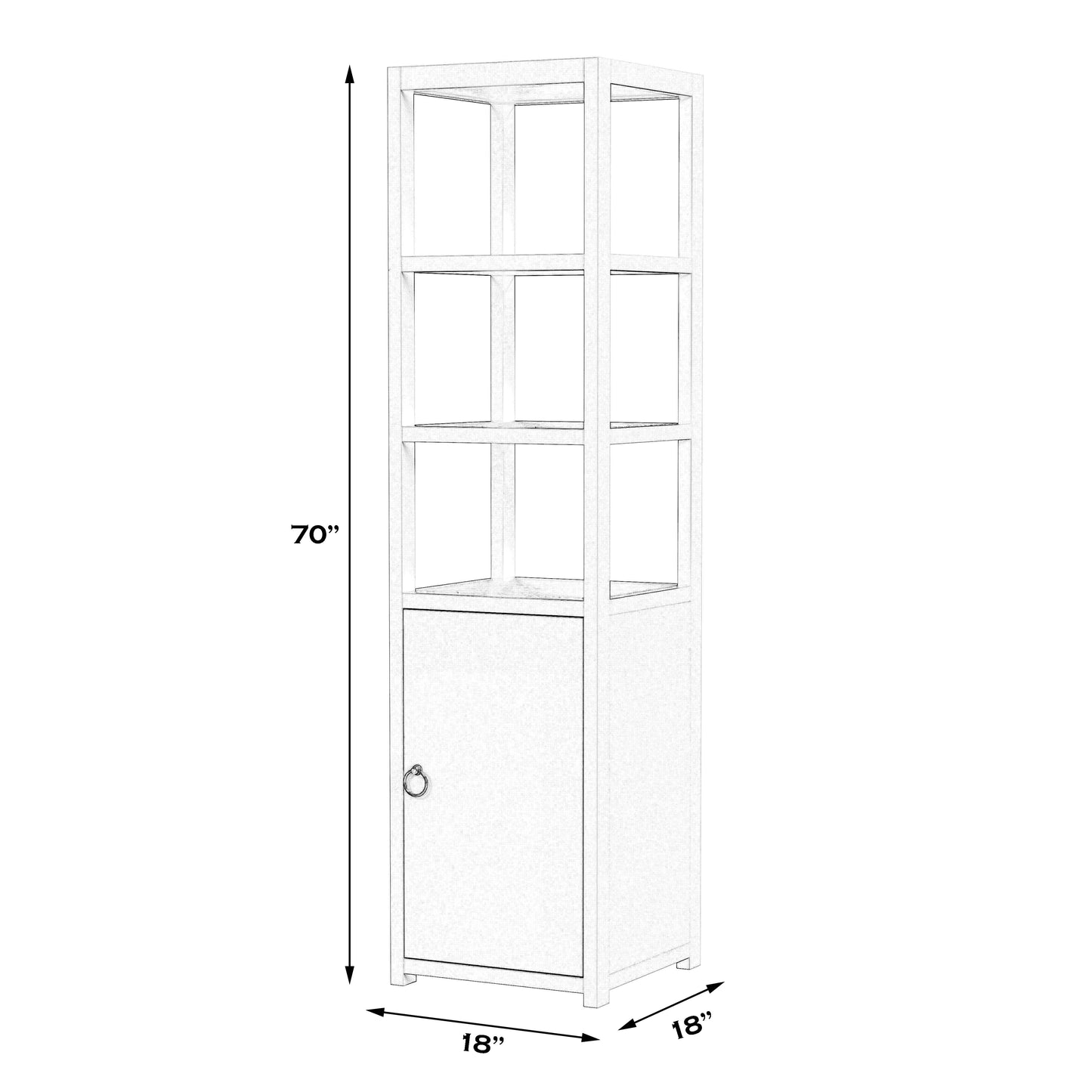 3- Tier 1 Door Narrow  Etagere Bookcase in White  5565304