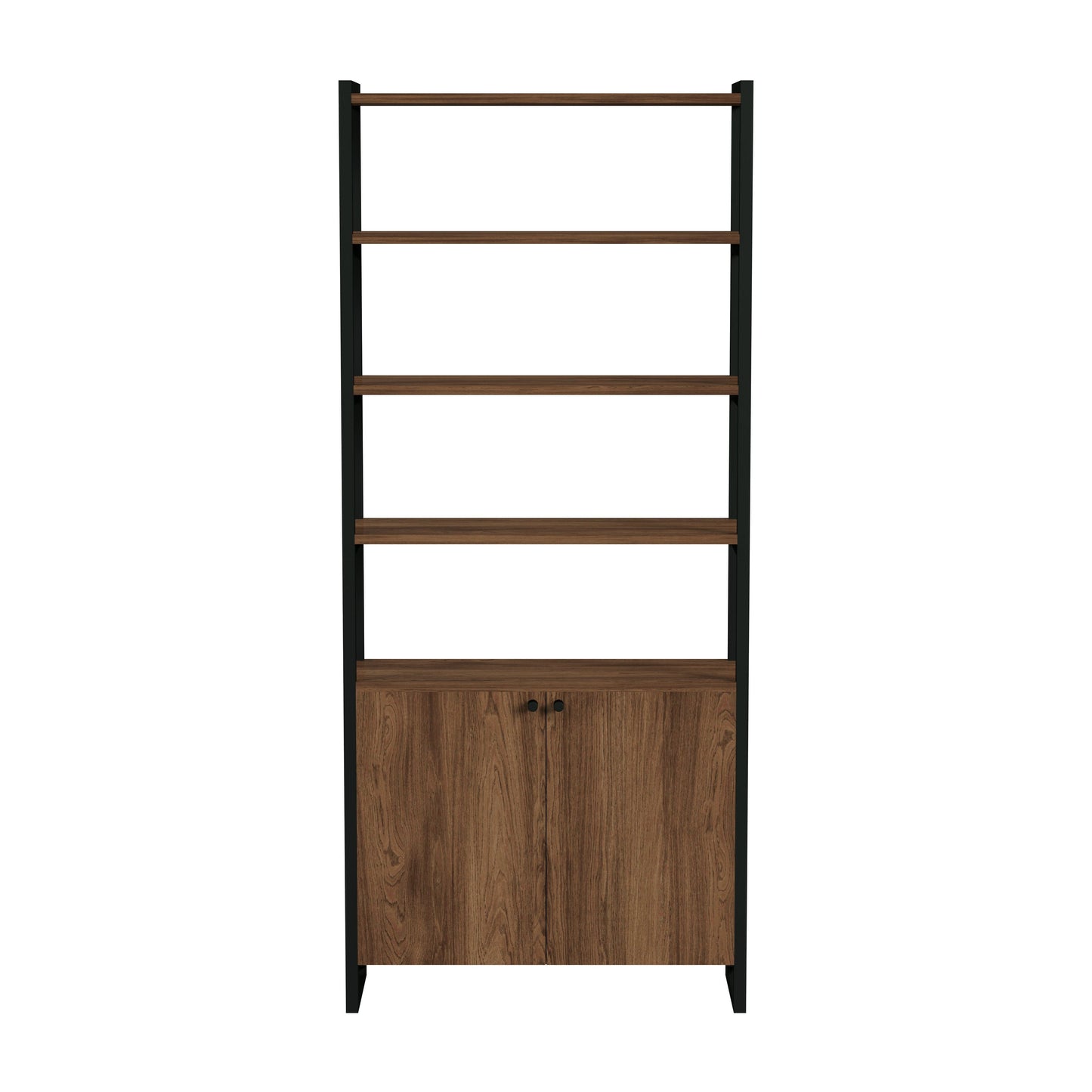 Drake 73" Two Door Walnut Bookcase Etagere in Medium Brown  5575421