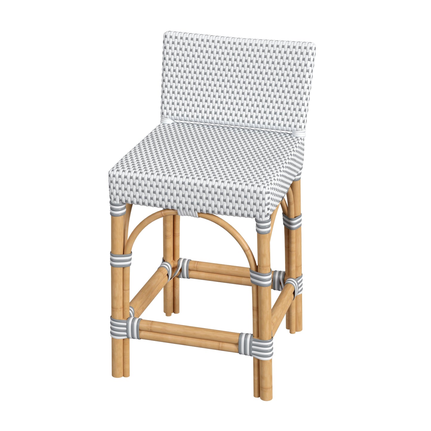 Serienna Rectangular Rattan Low Back 24.5"Counter Stool in White and Gray  5585266