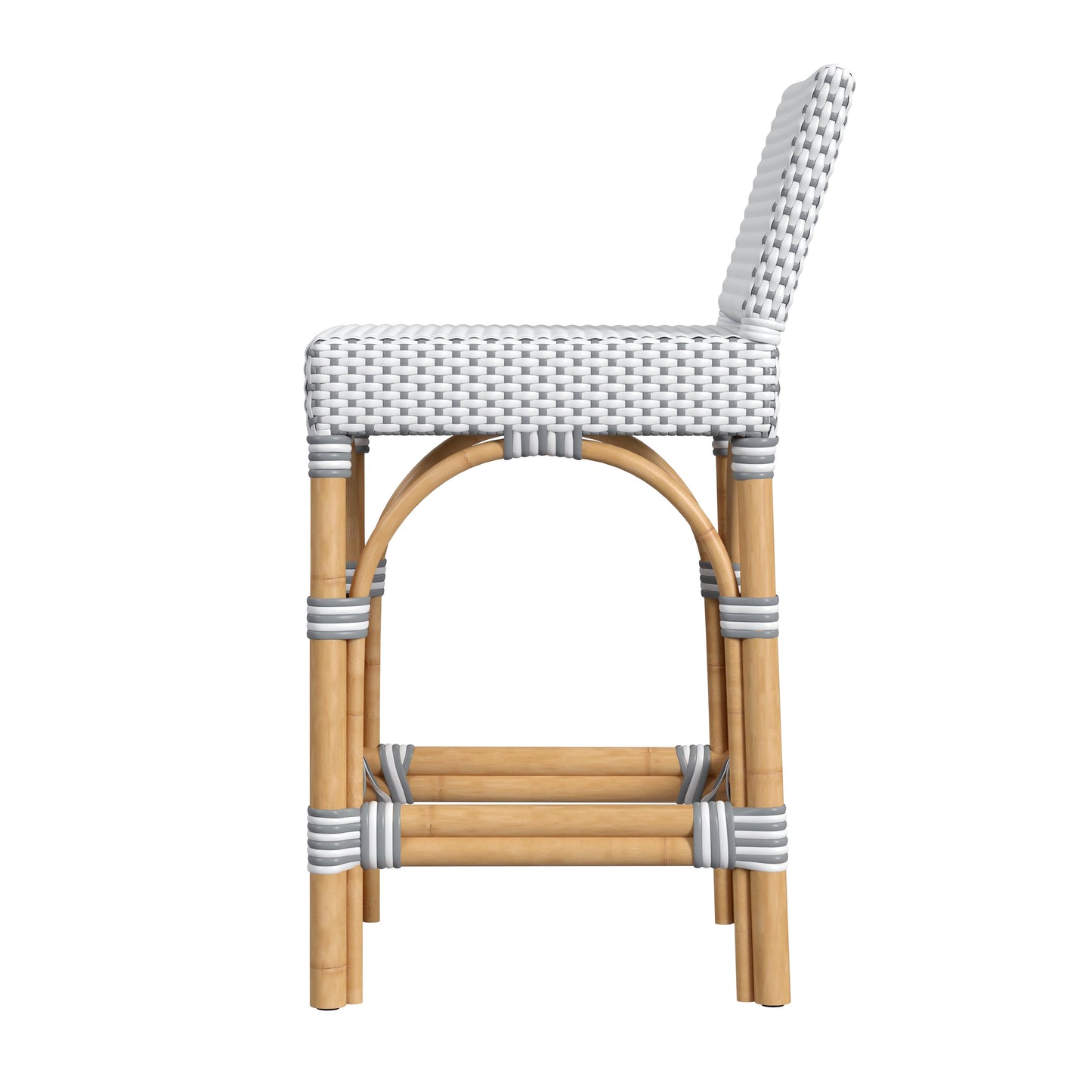 Serienna Rectangular Rattan Low Back 24.5"Counter Stool in White and Gray  5585266