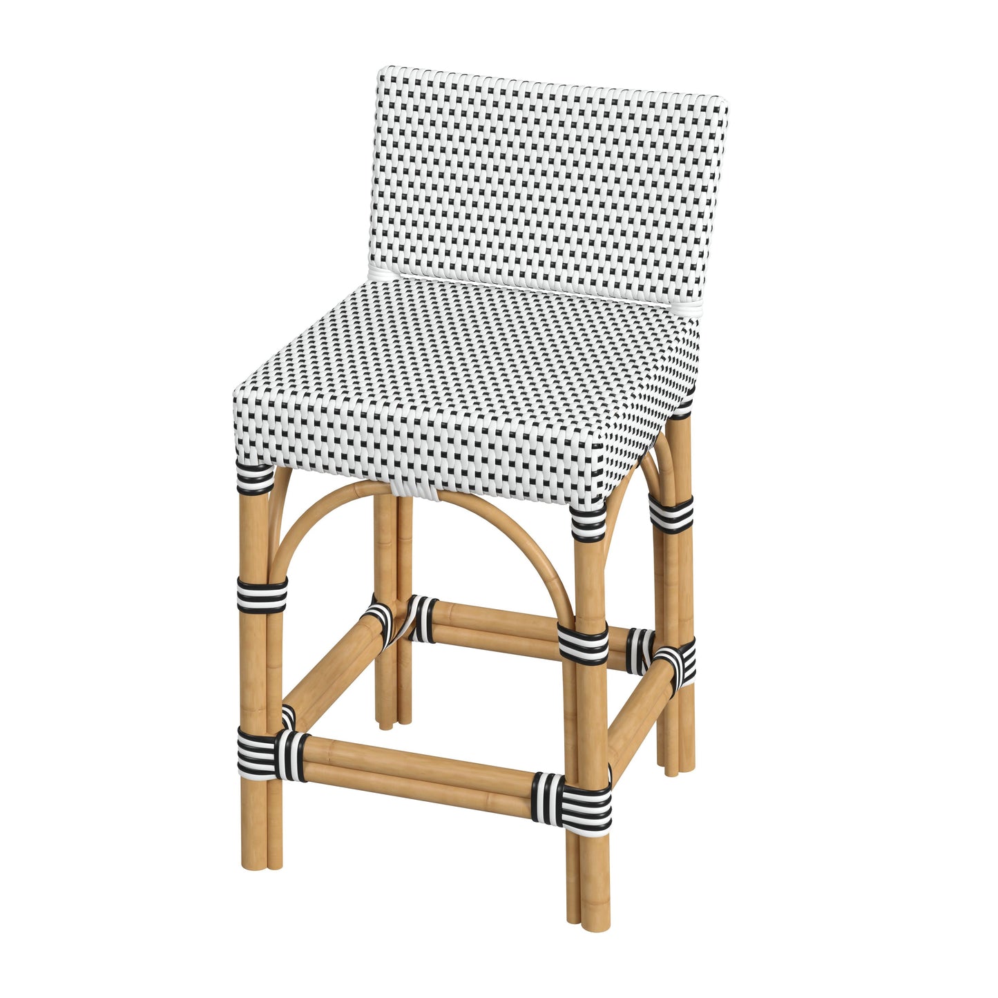 Serienna Rectangular Rattan Low Back 24.5"Counter Stool in Black and White  5585295