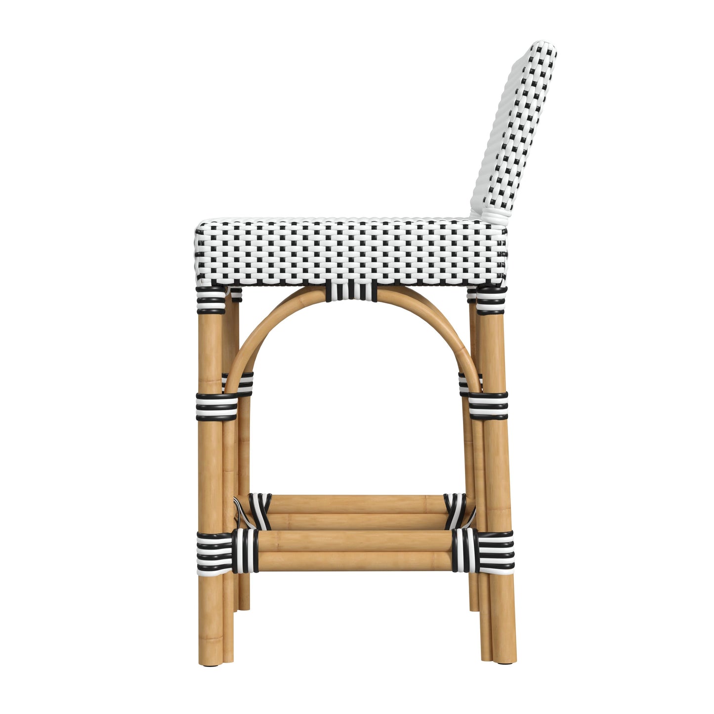 Serienna Rectangular Rattan Low Back 24.5"Counter Stool in Black and White  5585295