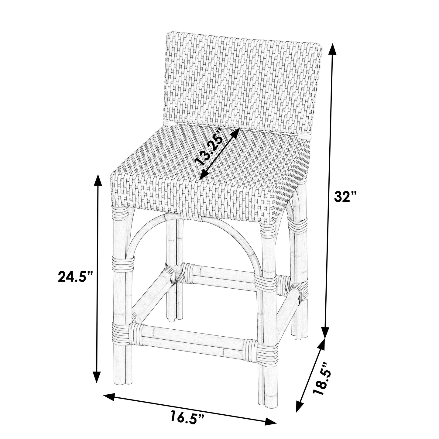 Serienna Rectangular Rattan Low Back 24.5"Counter Stool in Black and White  5585295