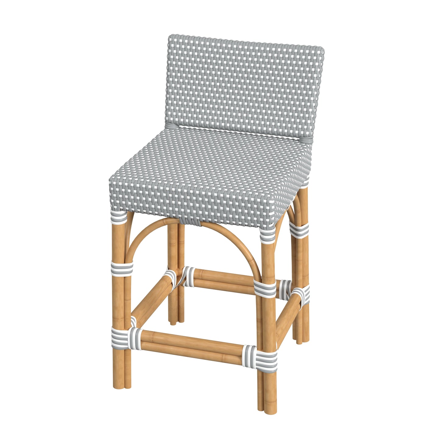 Serienna Rectangular Rattan Low Back 24.5"Counter Stool in Gray and White  5585329