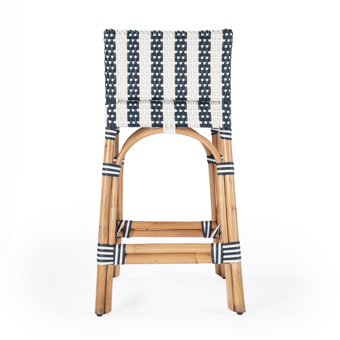 Serienna Rectangular Rattan Low Back 24.5"Counter Stool in White and Navy Stripe  5585372