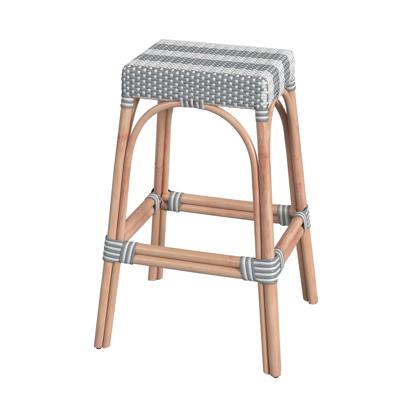 Robias Rectangular Rattan 30" Bar Stool in Gray and White Stripe  5604144