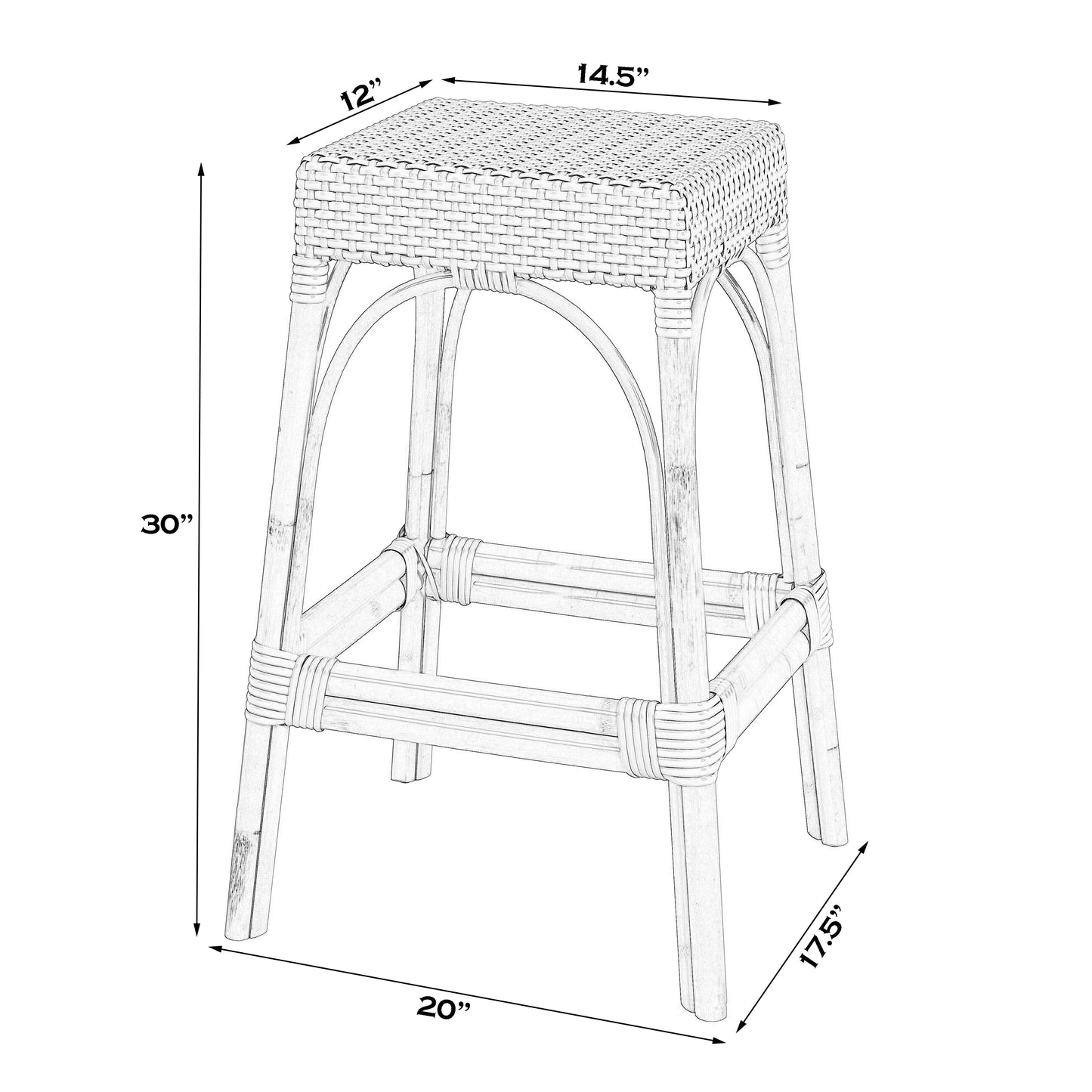 Robias Rectangular Rattan 30" Bar Stool in Gray and White Stripe  5604144