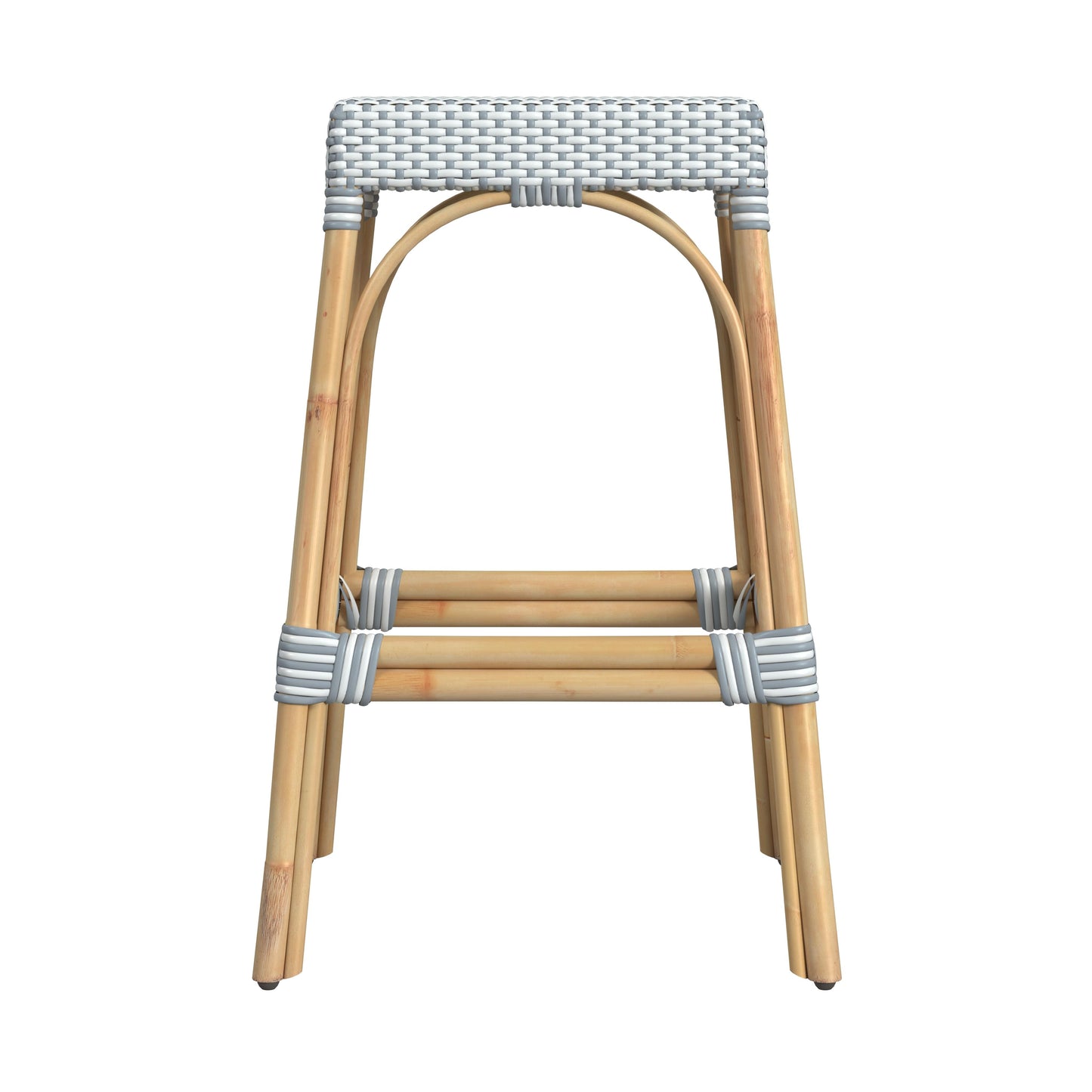 Robias Rectangular Rattan 30" Bar Stool in White and Sky Blue Dot  5604194