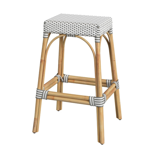 Robias Rectangular Rattan 30" Bar Stool in Gray and White Dot  5604266