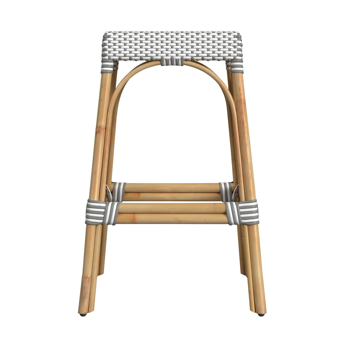 Robias Rectangular Rattan 30" Bar Stool in Gray and White Dot  5604266