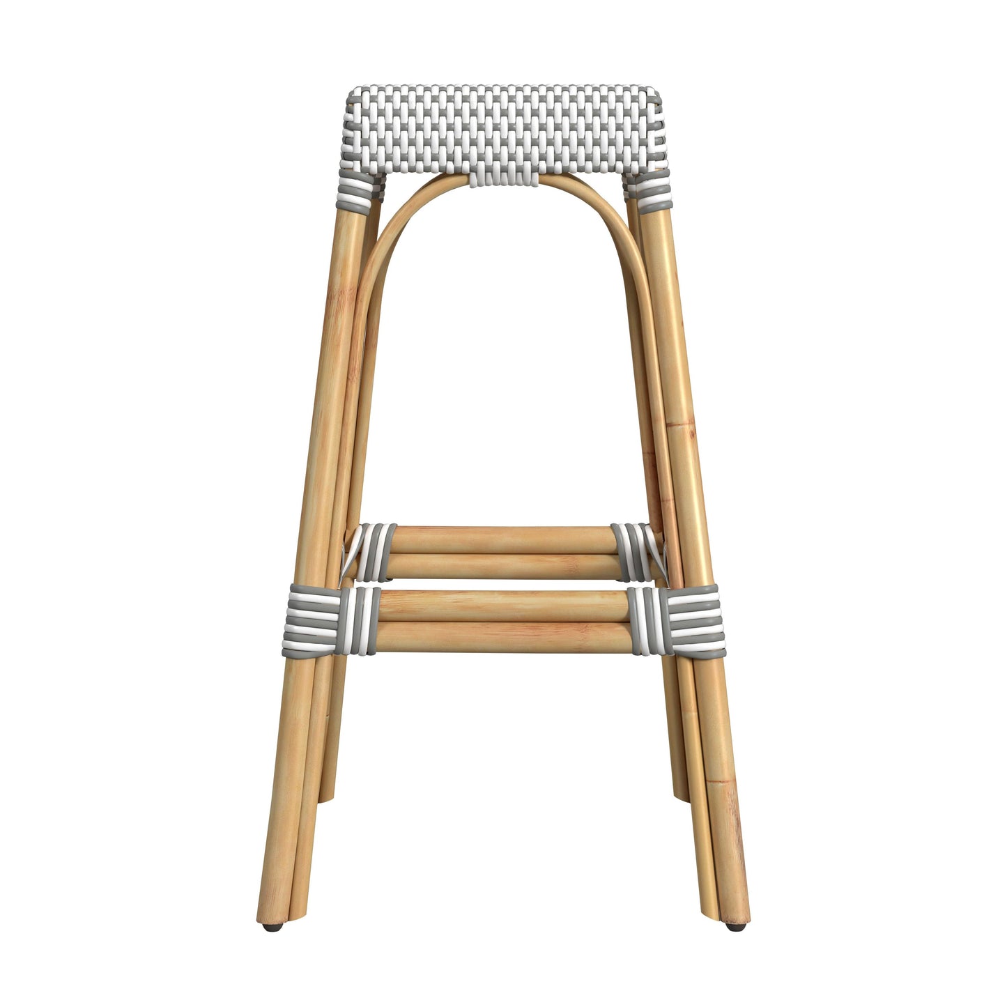 Robias Rectangular Rattan 30" Bar Stool in Gray and White Dot  5604266