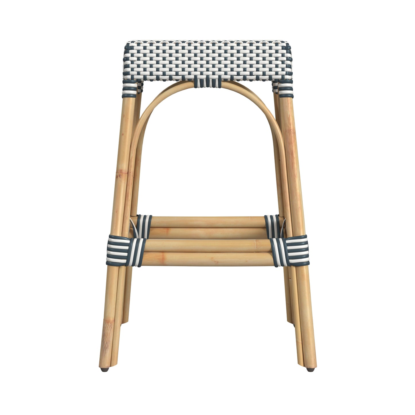 Robias Rectangular Rattan 30" Bar Stool in White and Navy Stripe  5604291