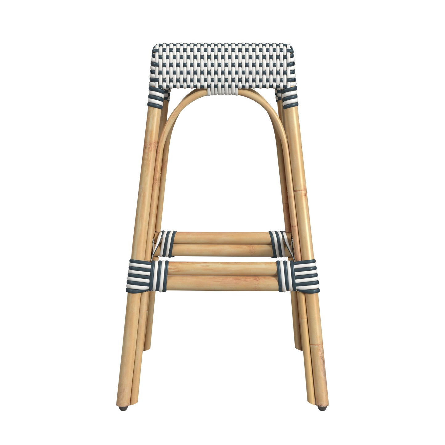 Robias Rectangular Rattan 30" Bar Stool in White and Navy Stripe  5604291