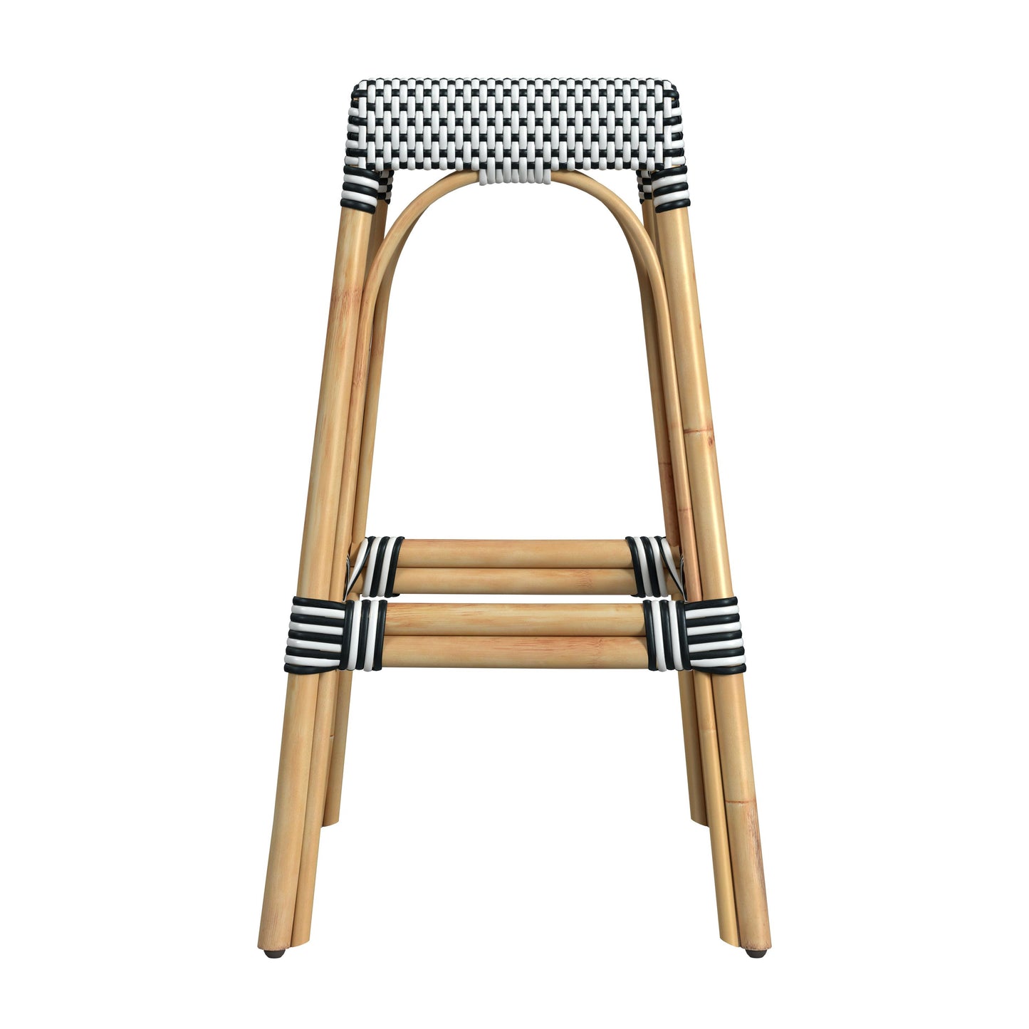 Robias Rectangular Rattan 30" Bar Stool in White and Black Dot  5604295