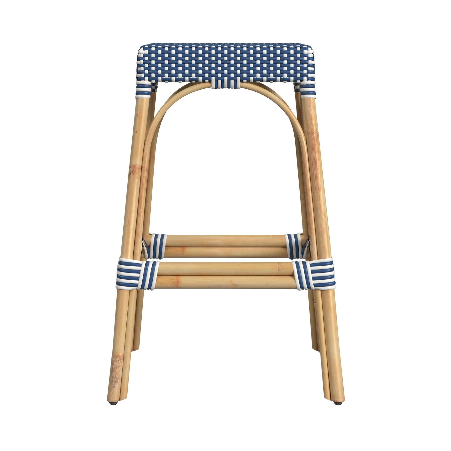 Robias Rectangular Rattan 30" Bar Stool in Blue and White Dot  5604303