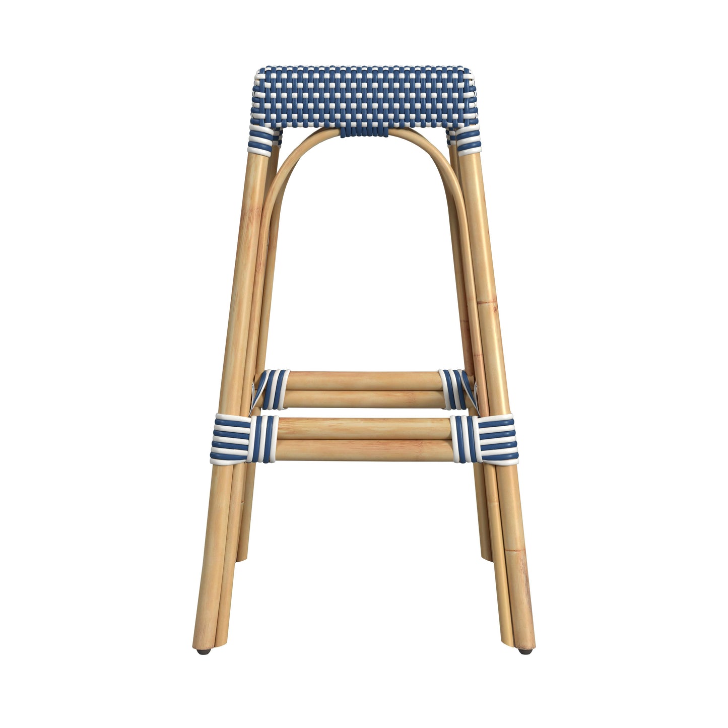 Robias Rectangular Rattan 30" Bar Stool in Blue and White Dot  5604303