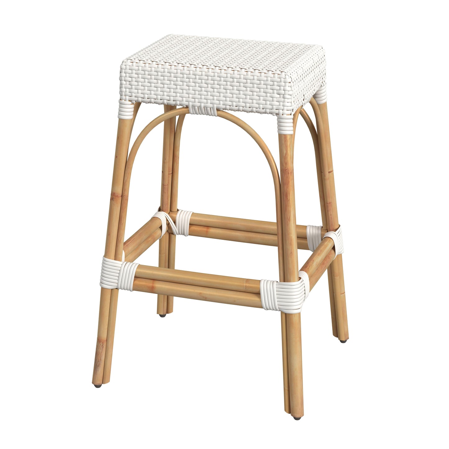 Robias Rectangular Rattan 30" Bar Stool in Glossy White  5604304