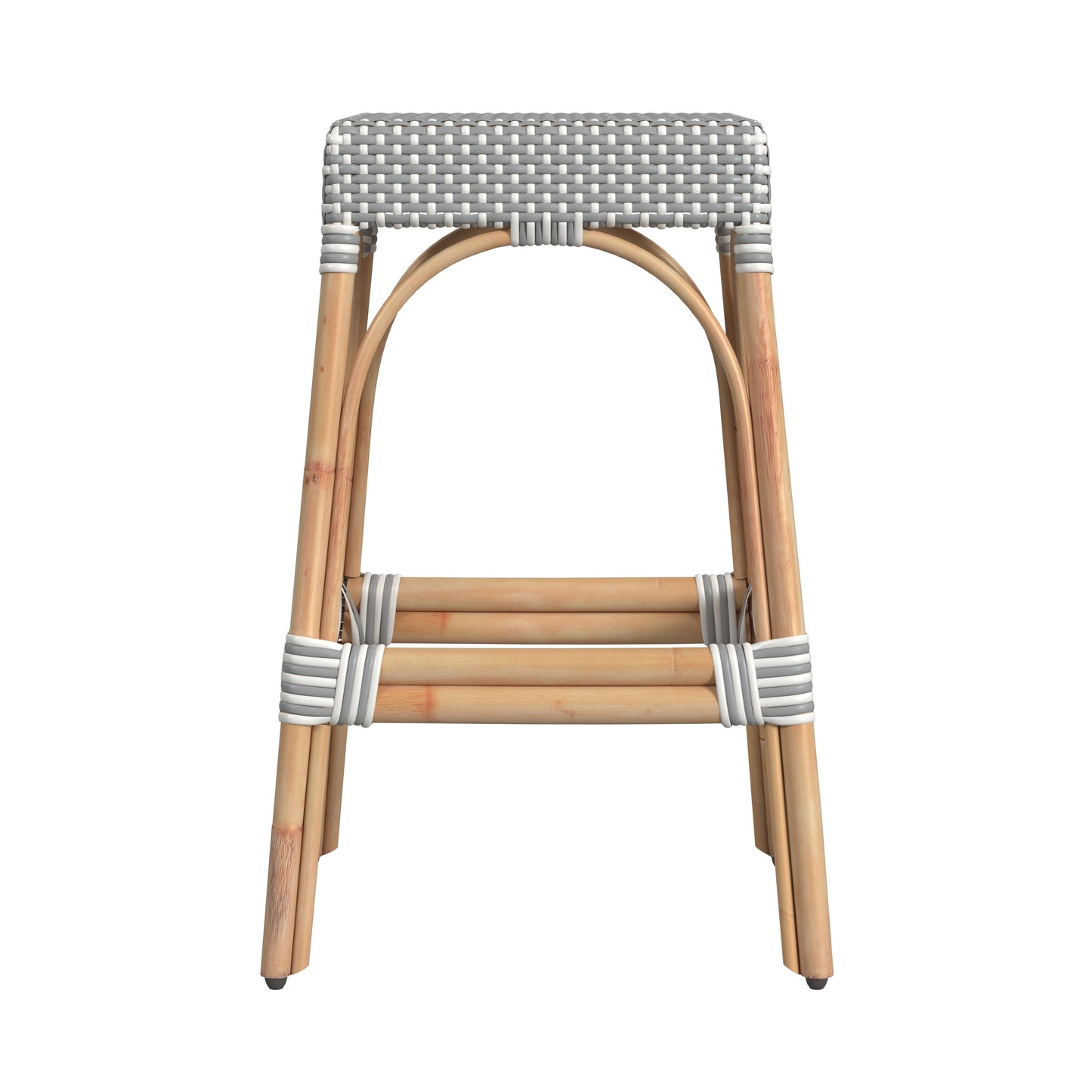 Robias Rectangular Rattan 30" Bar Stool in White and Gray Dot  5604329