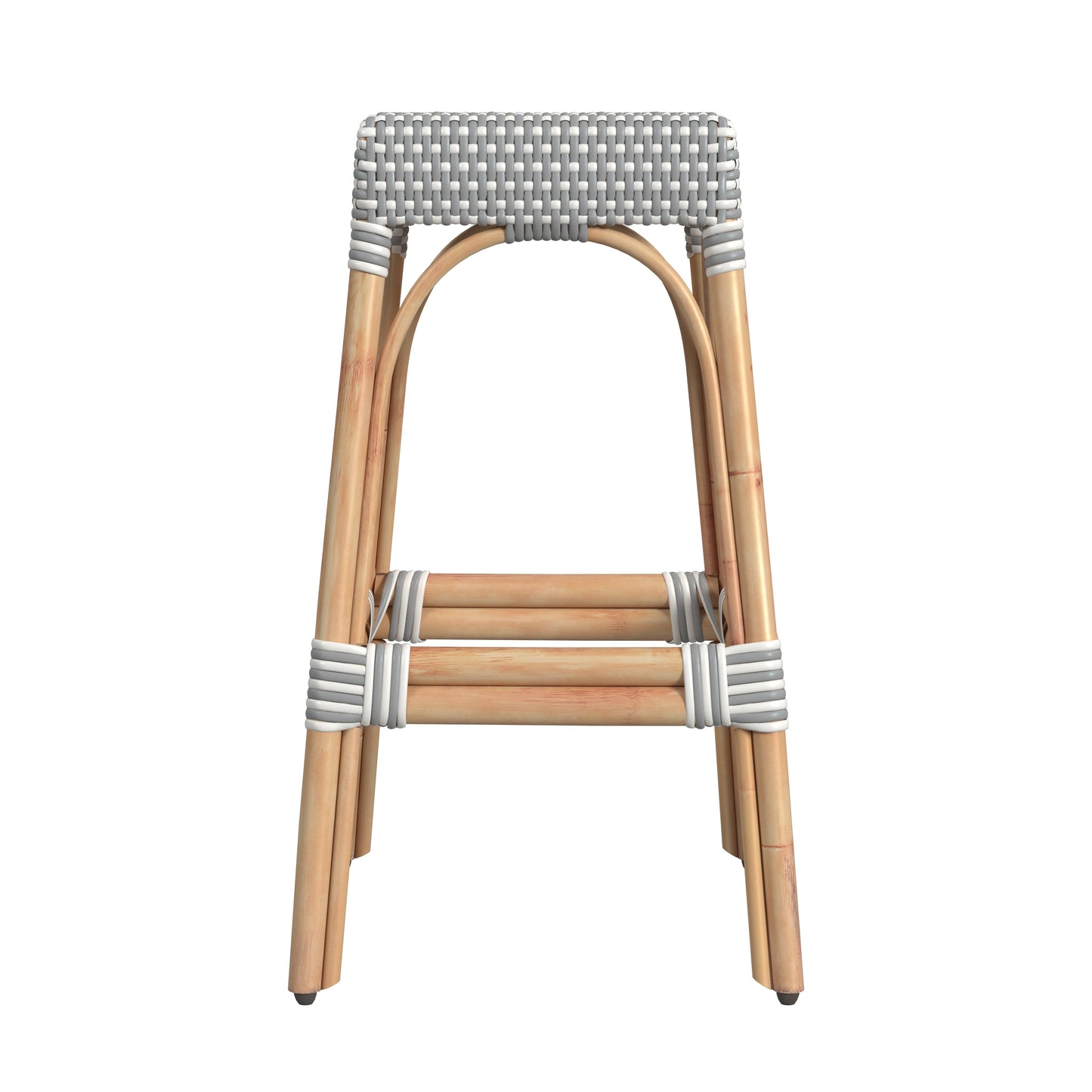 Robias Rectangular Rattan 30" Bar Stool in White and Gray Dot  5604329