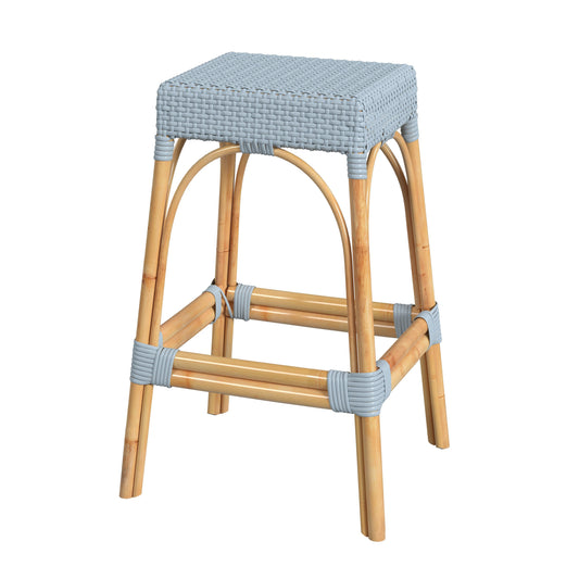 Robias Rectangular Rattan 30" Bar Stool in Baby Blue  5604341