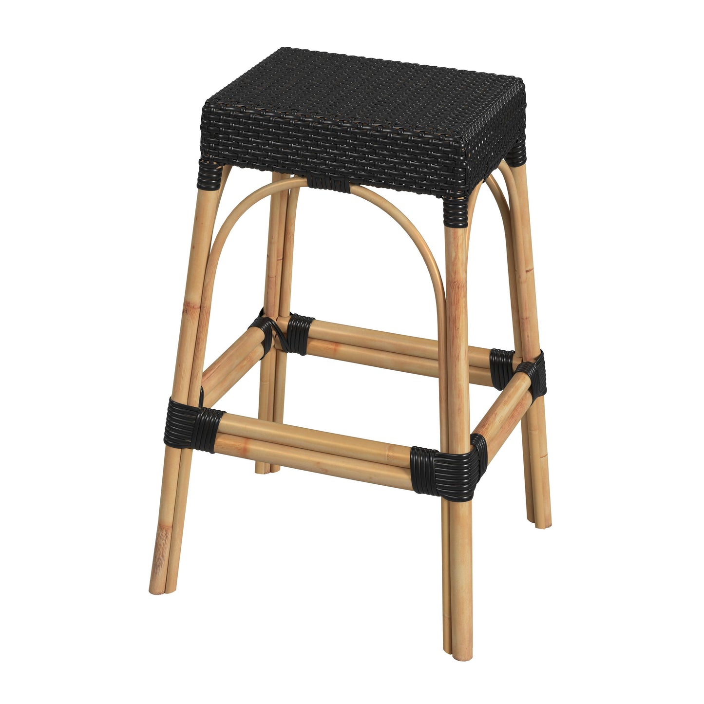 Robias Rectangular Rattan 30" Bar Stool in Black  5604425