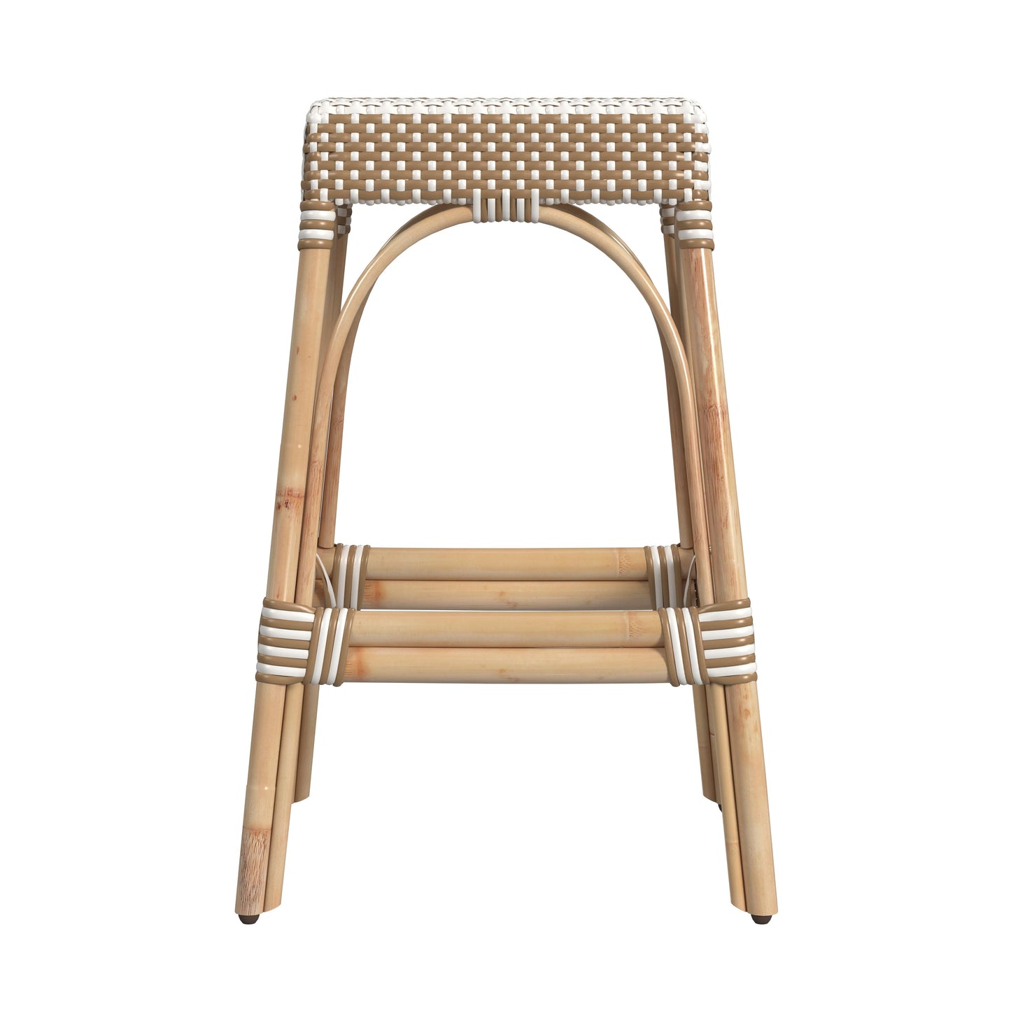 Robias Rectangular Rattan 30" Bar Stool in Tan and White Stripe  5604984