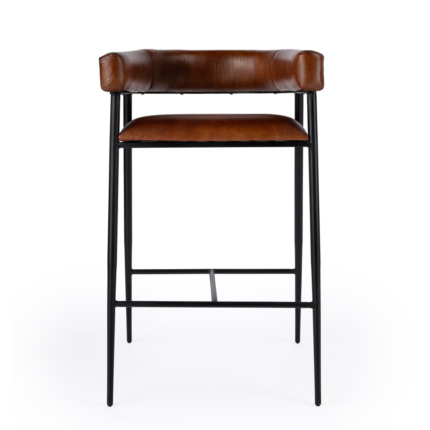 Dallas Leather and Iron cushioned 28.5" Bar Stool in Medium Brown  5618344