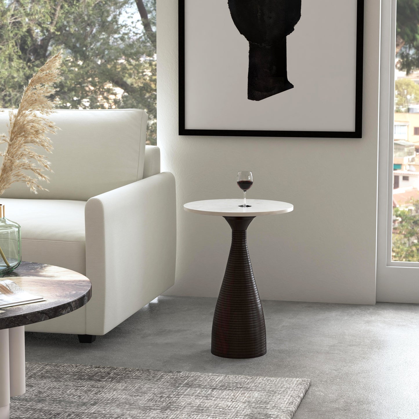 Julia Marble Pedestal End Table in Dark Brown  5627140