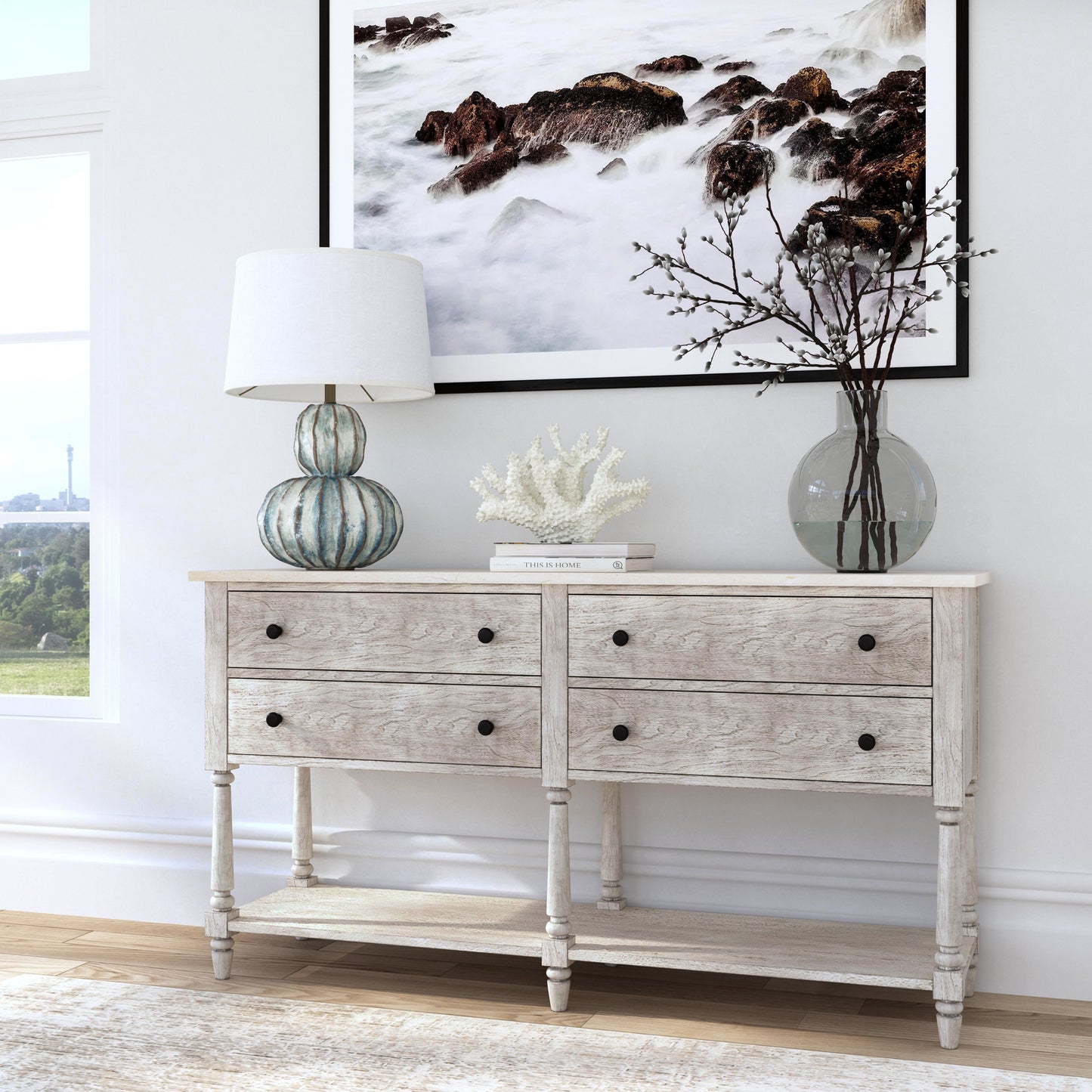 Danielle Marble 4 Drawer Sideboard with Storage in Gray  5645329